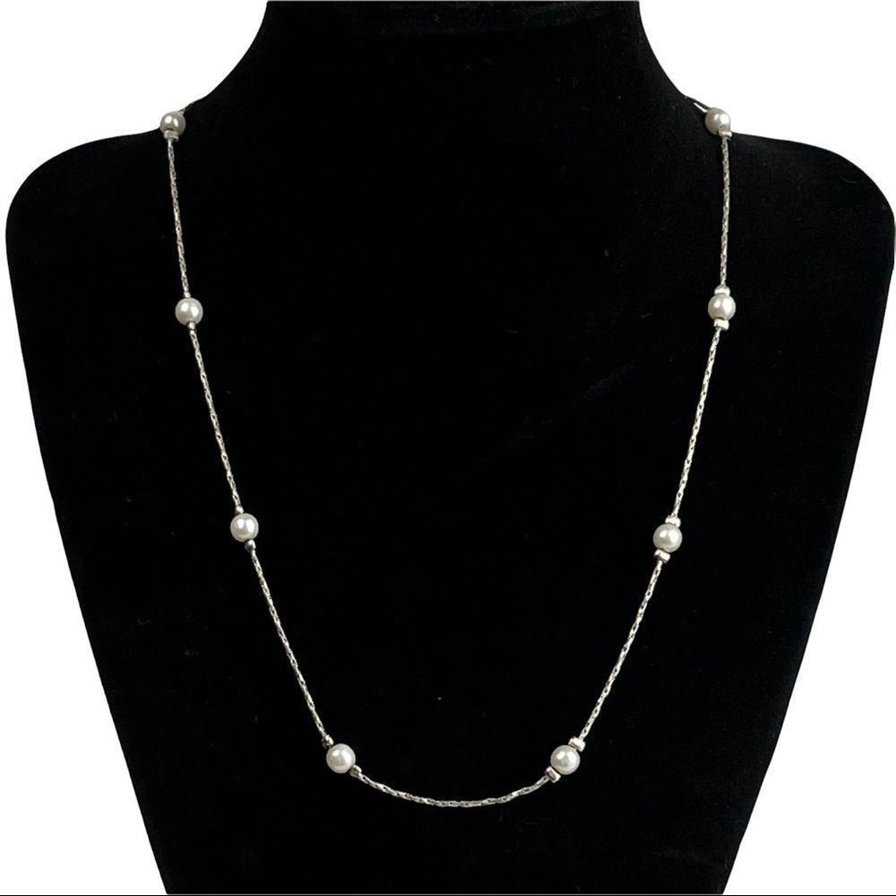 Napier Vintage Faux Pearls on Silver Tone Choker Designer Costume Jewelry